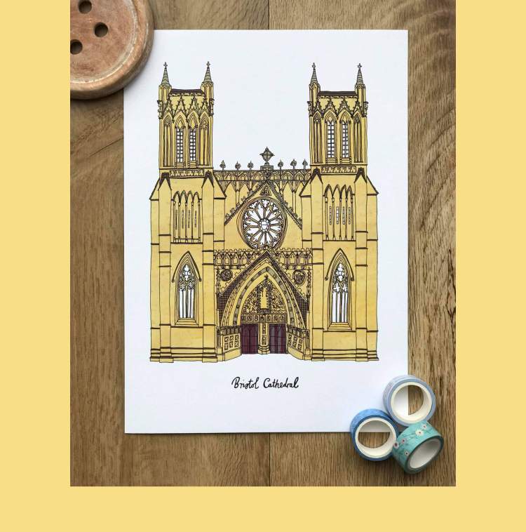 Bristol Cathedral, Building Illustration by Becky Lees